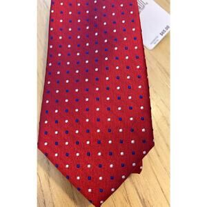 NEW TOMMY HILFIGER Silk Tie Polka Dot Red Blue Solid Tail Preppy Y2K 90s $65